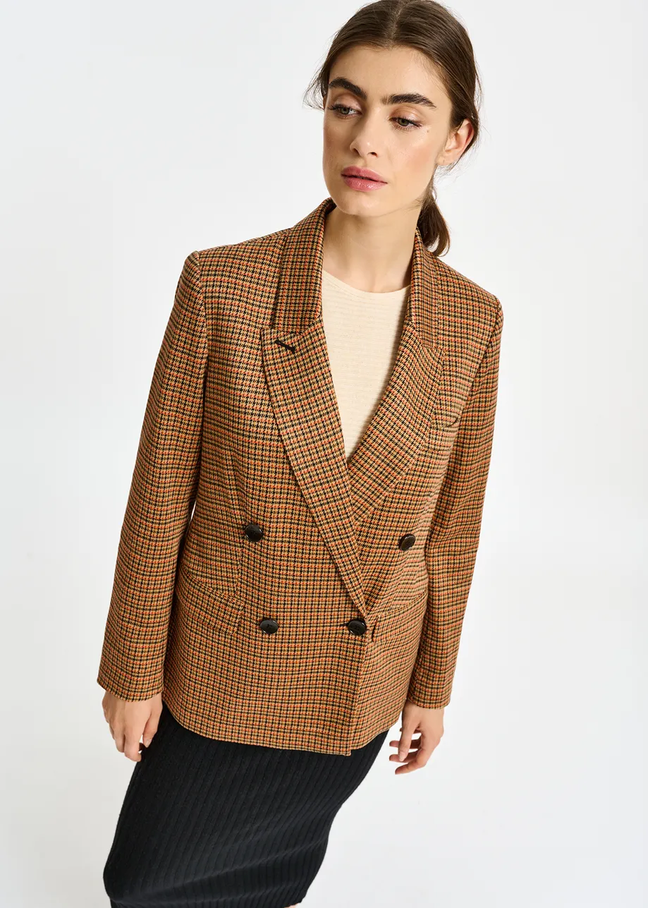 Double-breasted houndstooth blazer