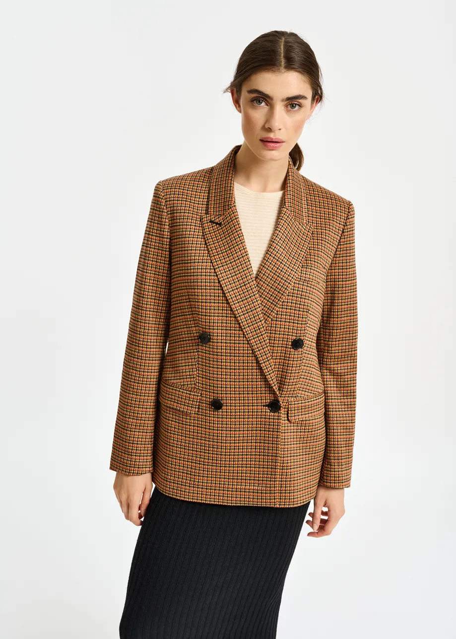 Double-breasted houndstooth blazer