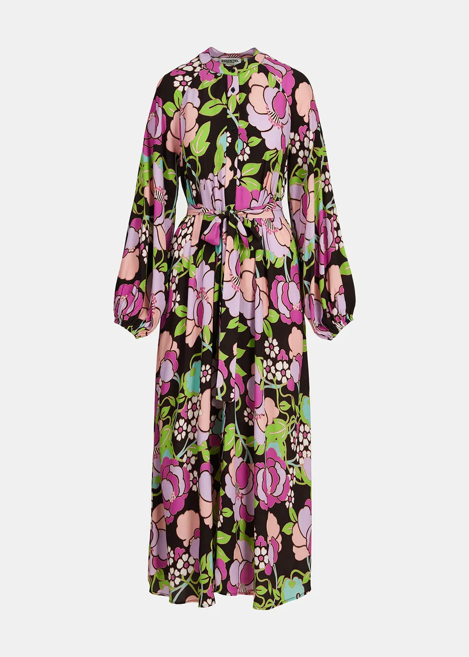 Robe maxi noire à imprimé fleuri