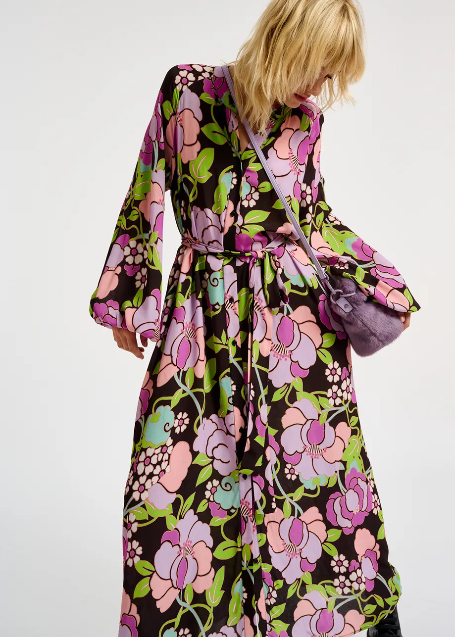 Robe maxi noire à imprimé fleuri