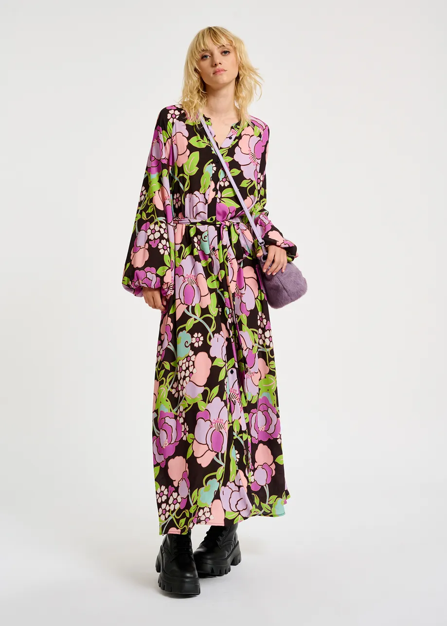 Robe maxi noire à imprimé fleuri