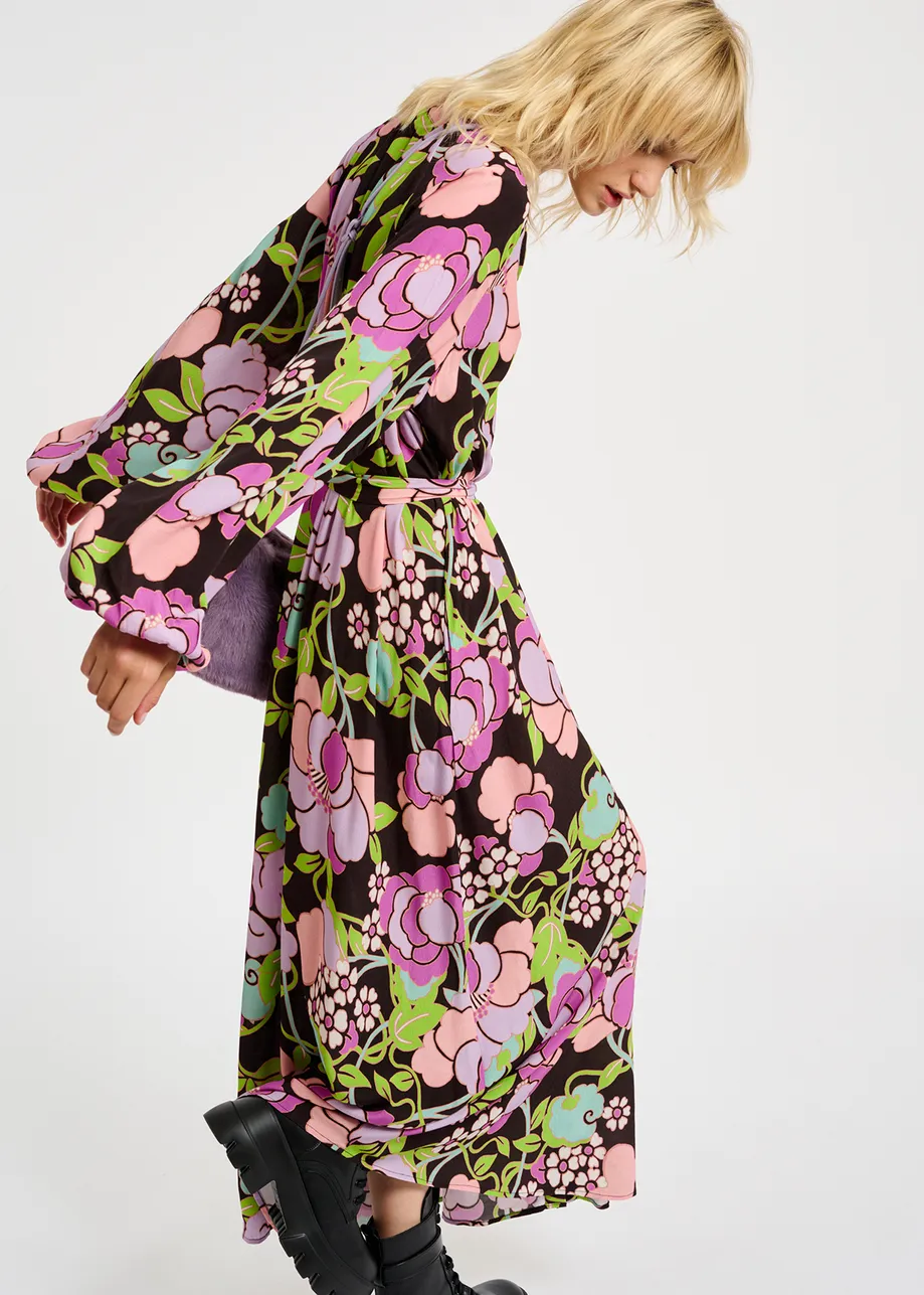 Robe maxi noire à imprimé fleuri