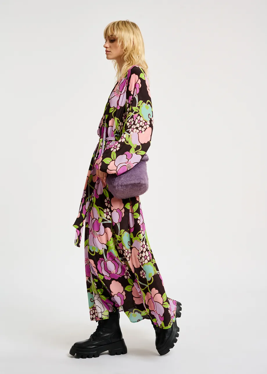 Robe maxi noire à imprimé fleuri