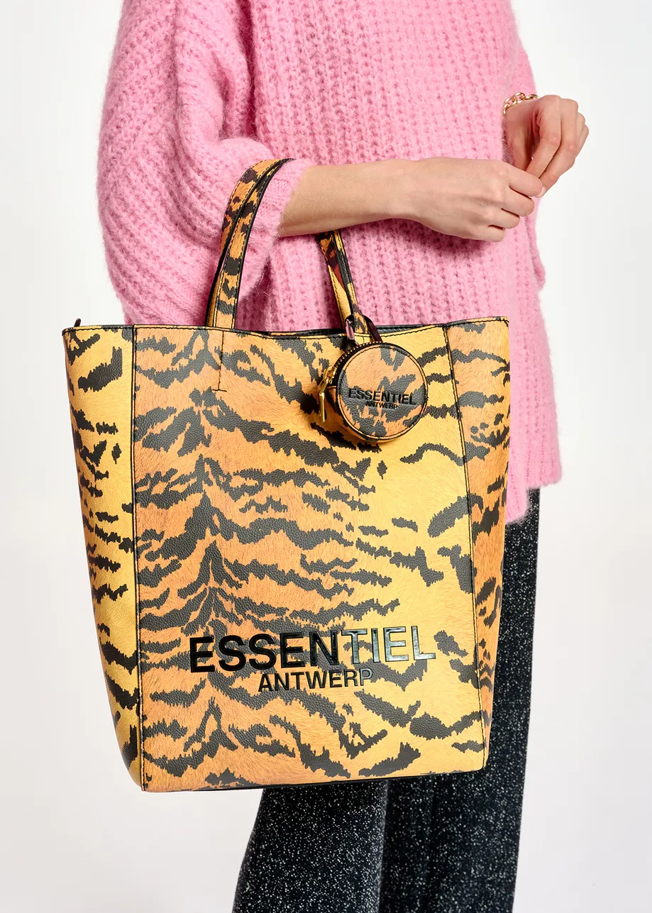 Tiger-print faux leather shopper bag