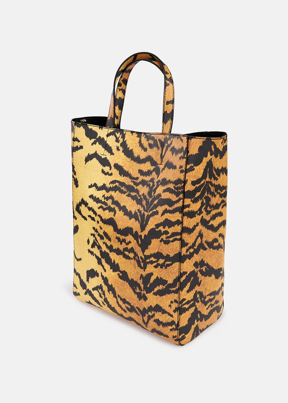 Tiger-print faux leather shopper bag