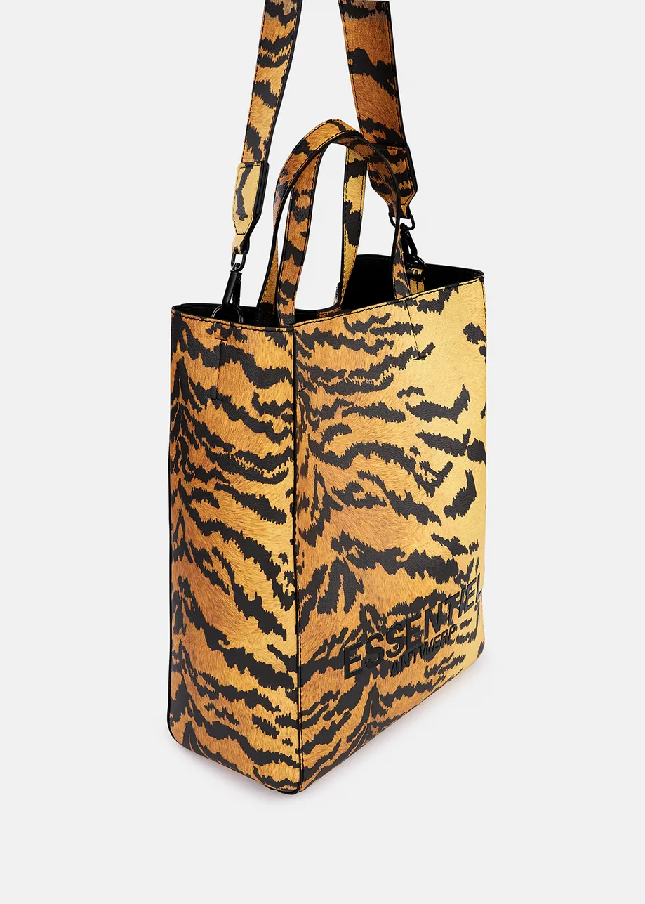 Tiger-print faux leather shopper bag