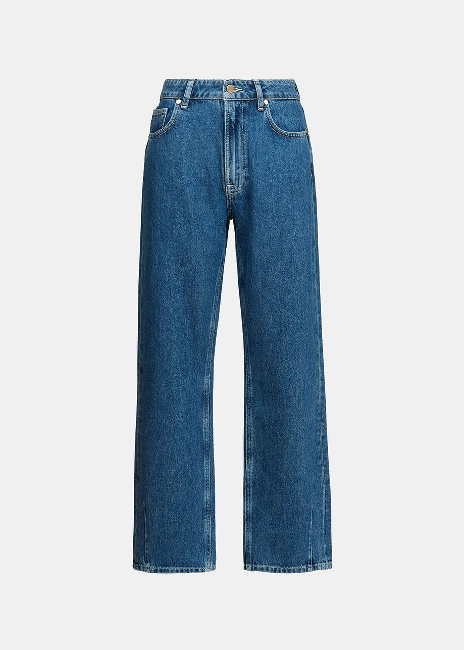 Cropped high-rise blue jeans