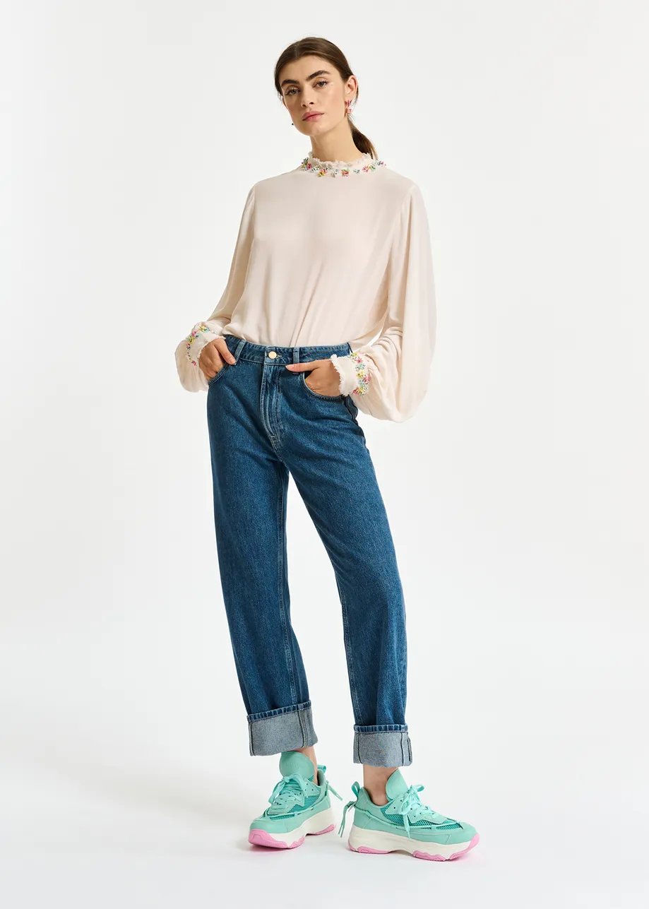 Cropped high-rise blue jeans