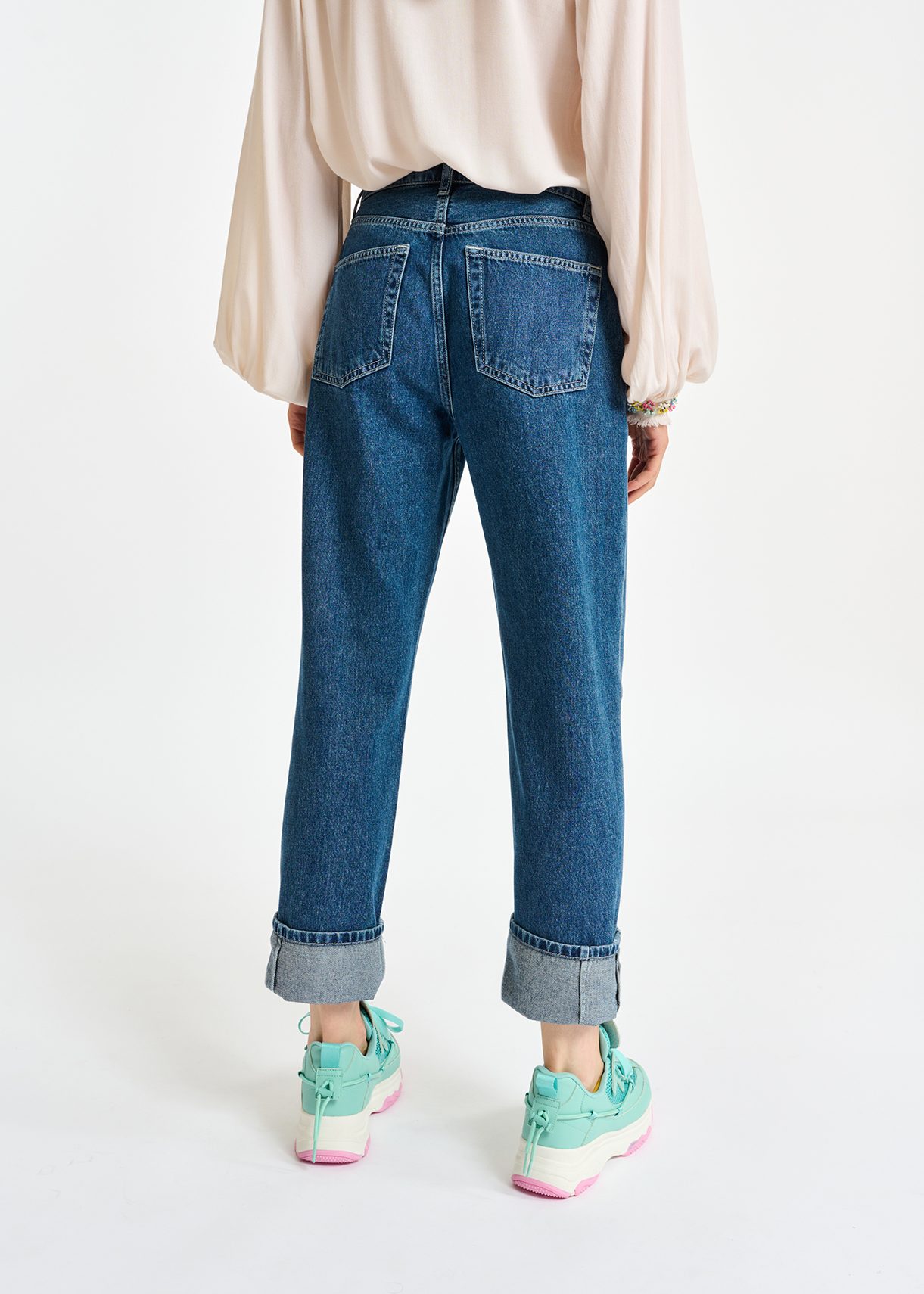 Cropped high-rise blue jeans