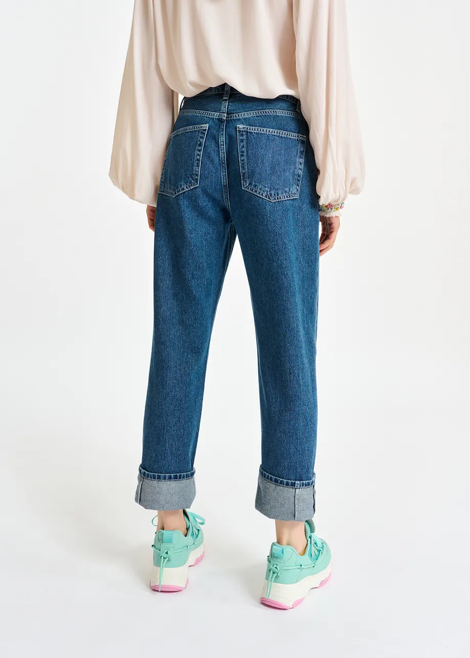 Cropped high-rise blue jeans