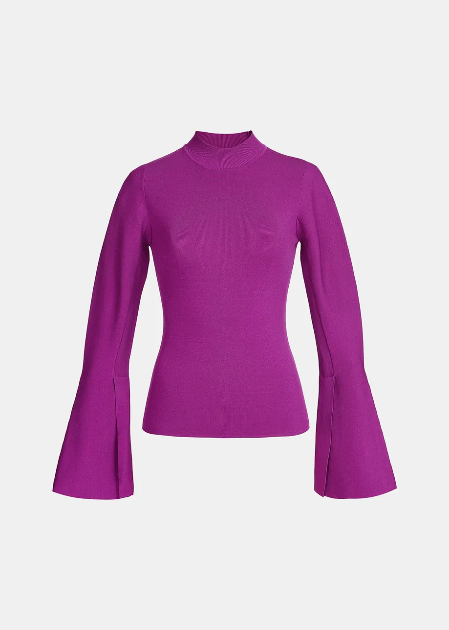 Purple slim-fit knit sweater with trumpet sleeves