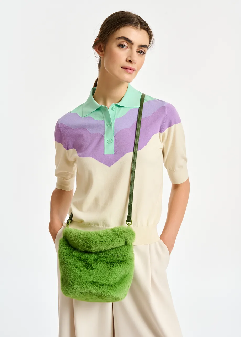 Off-white, lilac and mint green knitted polo top