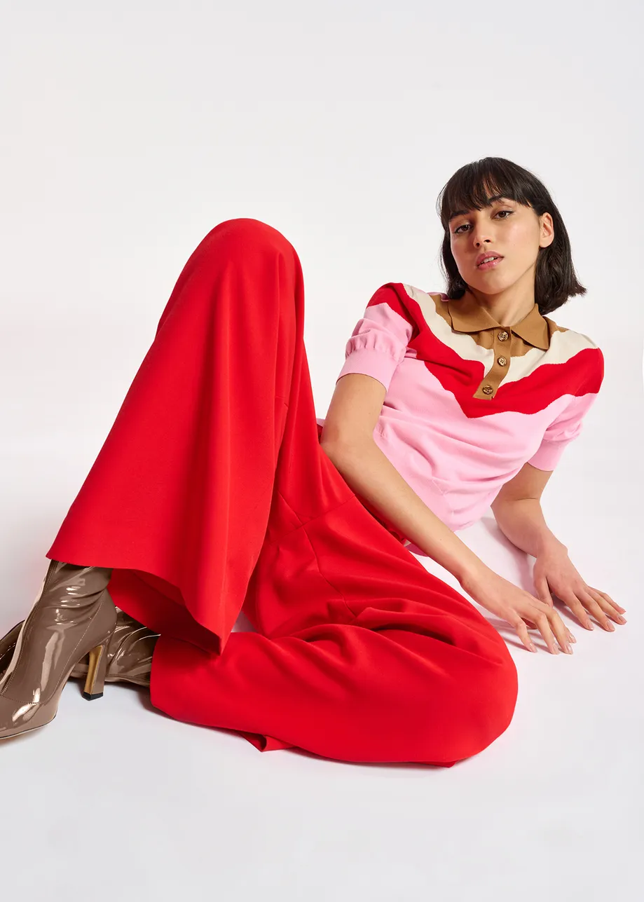 Pink, red and brown knitted polo top