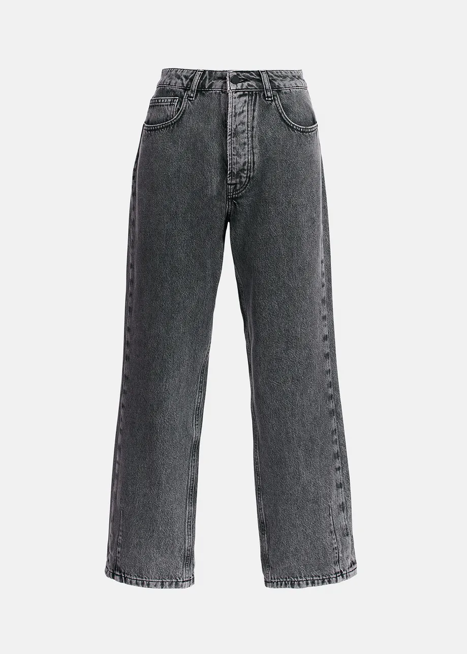 Grey cropped high-rise jeans