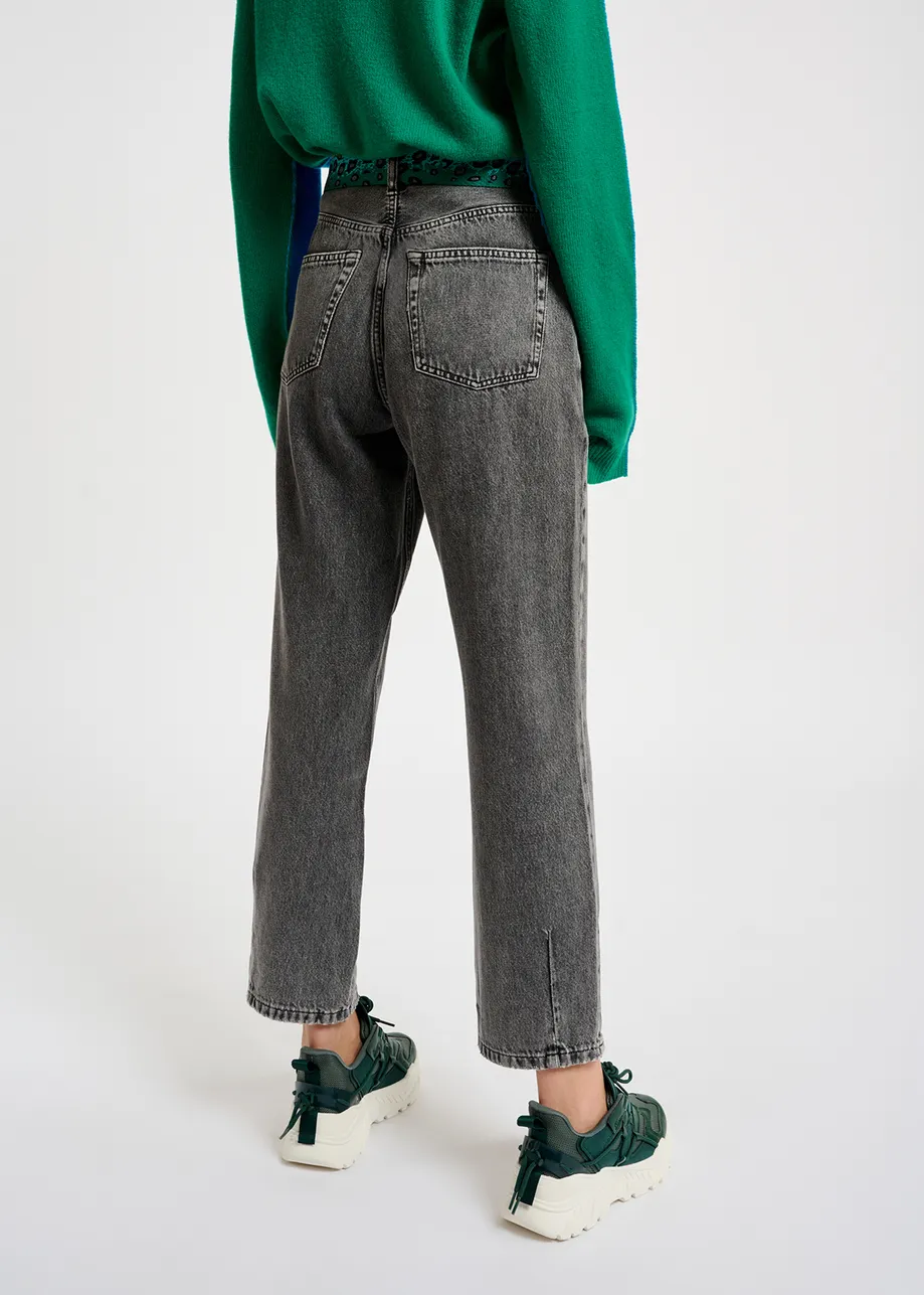 Jean raccourci gris à taille haute