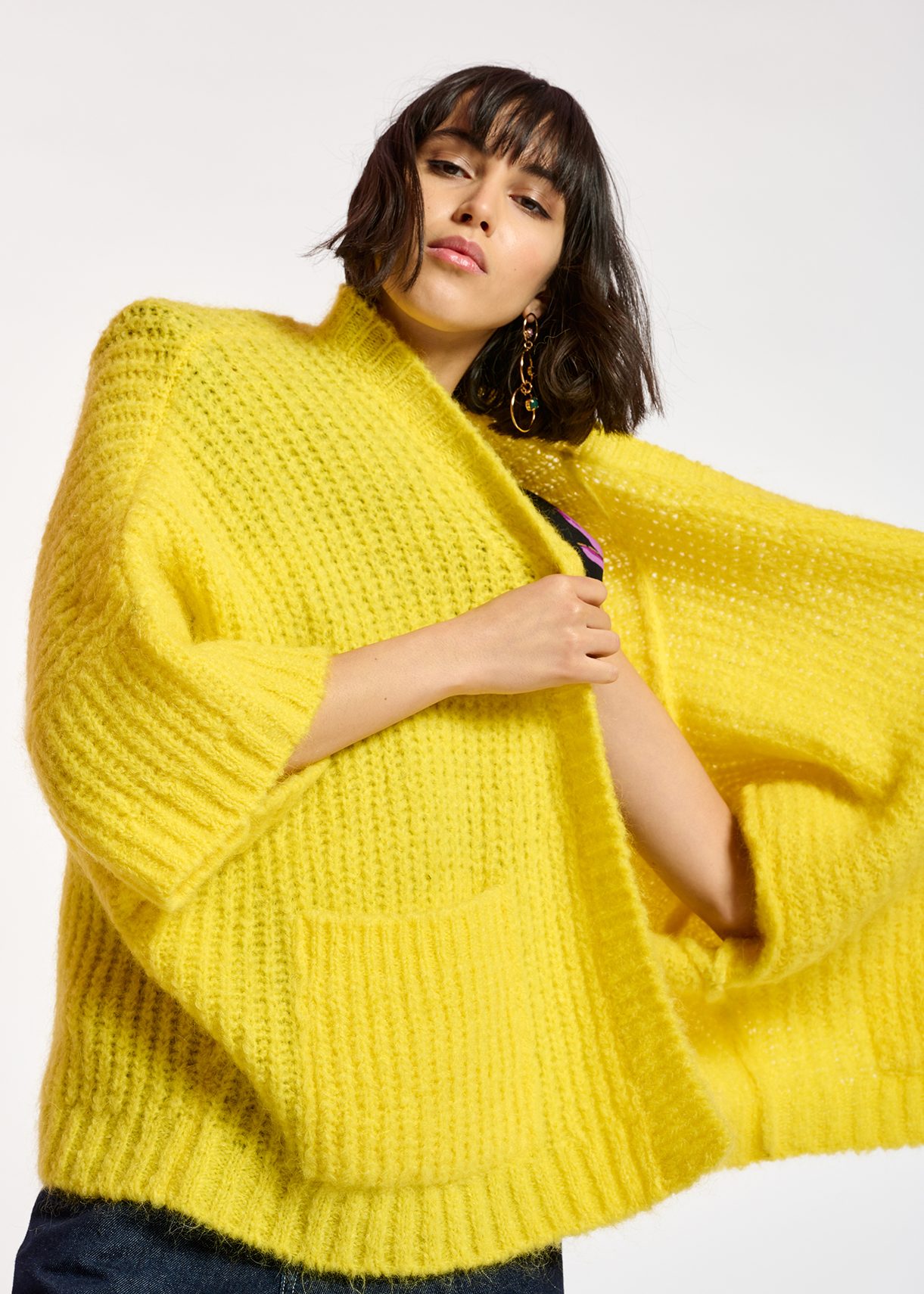 Yellow boxy cut cardigan