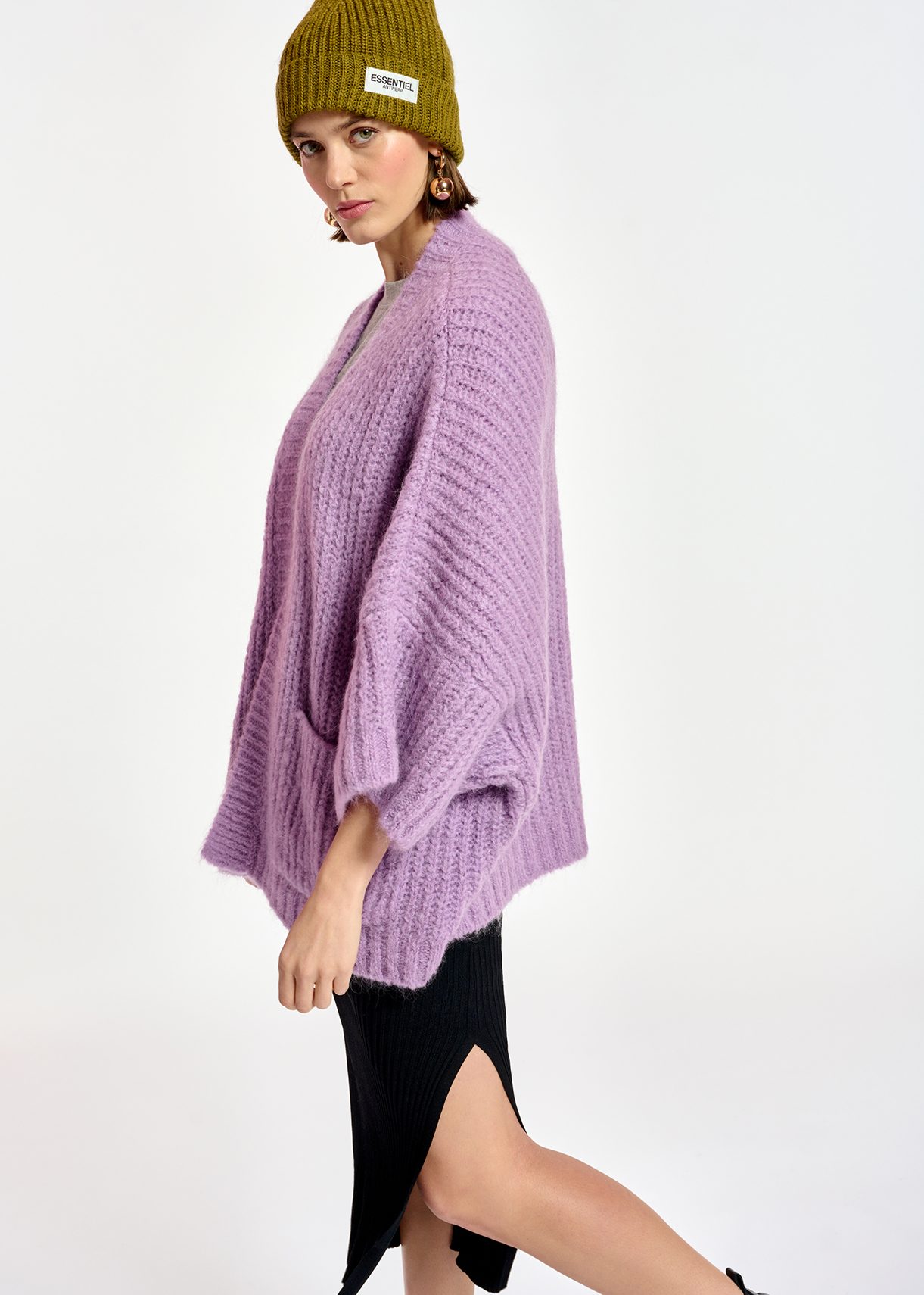 Mauve cardigan met boxy snit