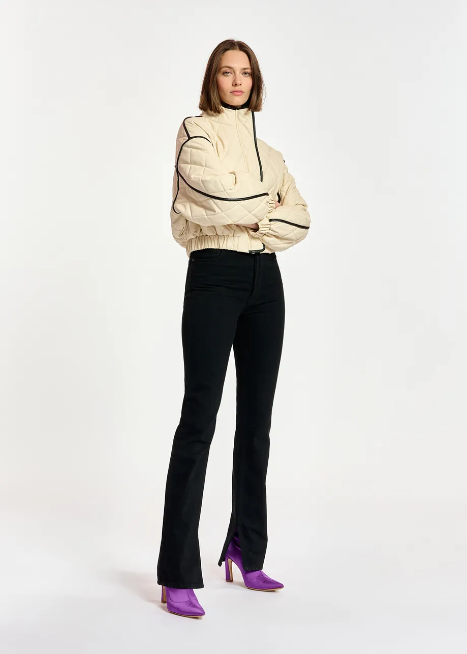 Black high-rise straight-leg jeans