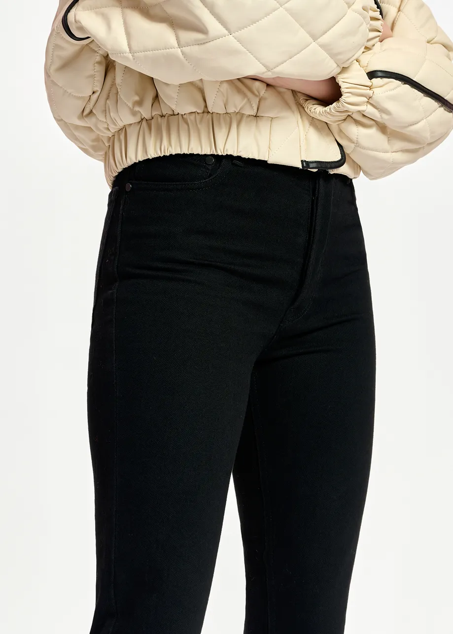 Black high-rise straight-leg jeans