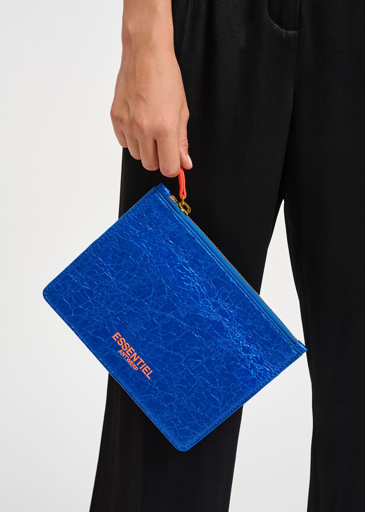 Blue metallic pouch