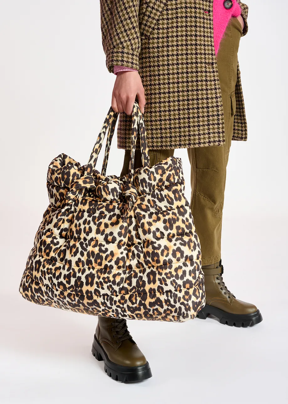 Leopard-print quilted shopper bag