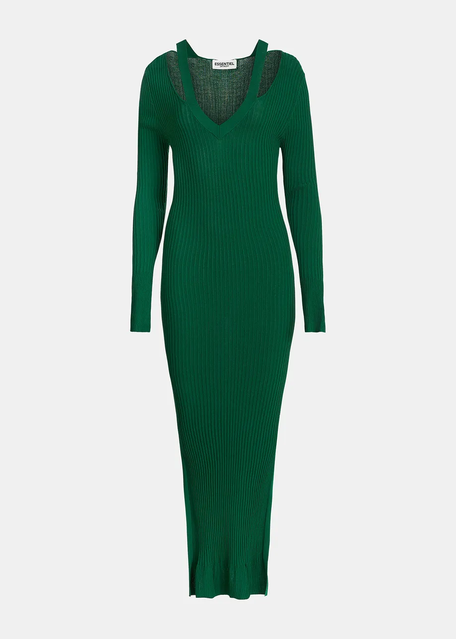 Dark green midi-length knit dress