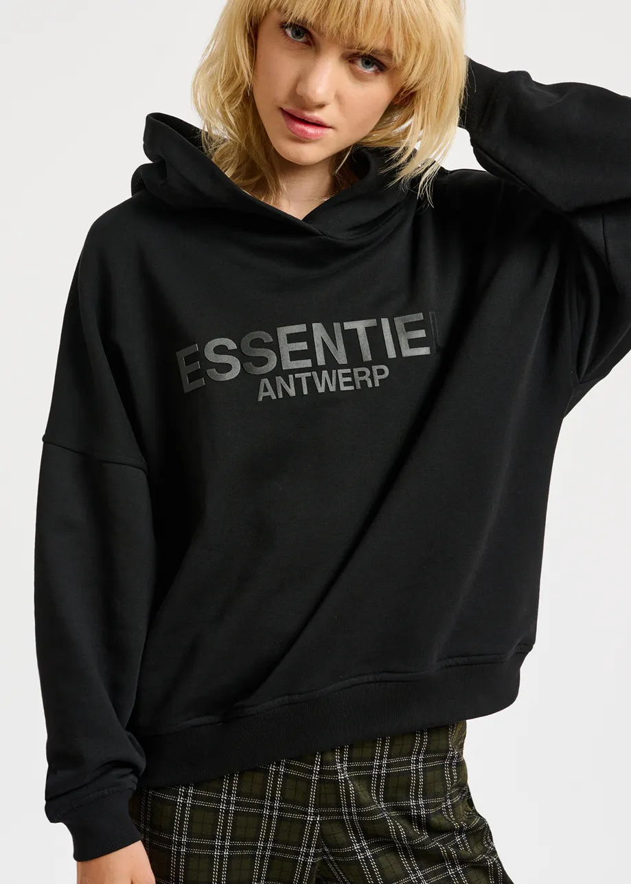 Black cotton-jersey hoodie with logo print