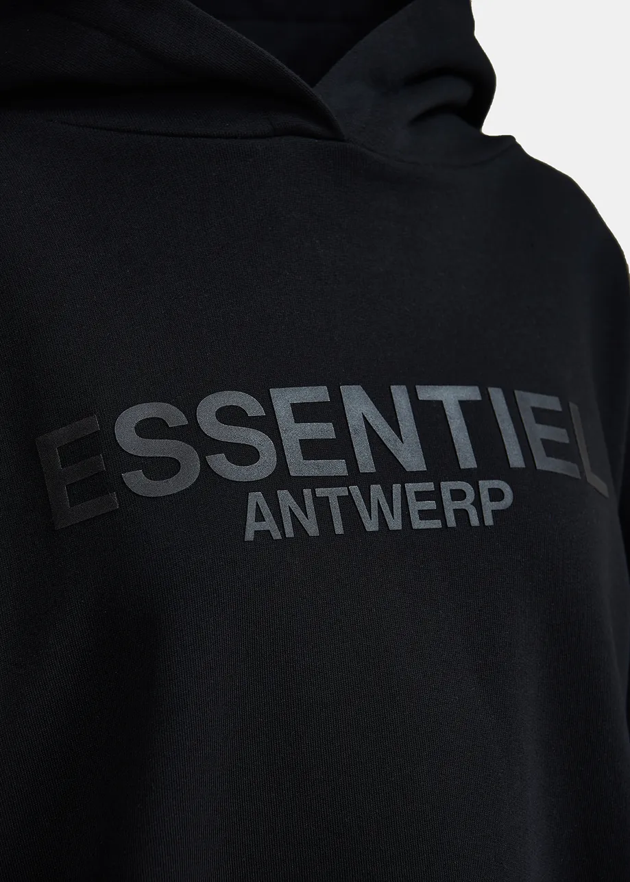 Black cotton-jersey hoodie with logo print