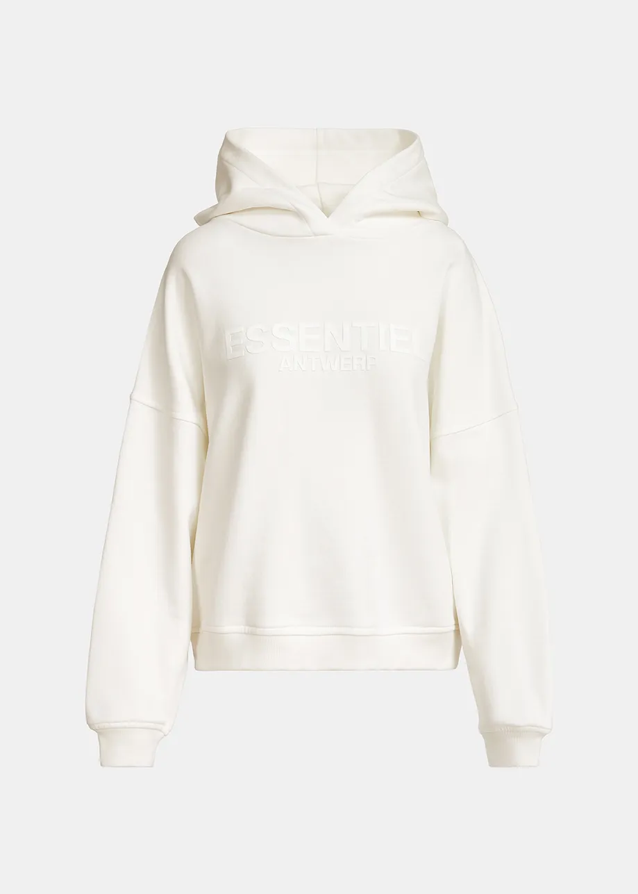 Off-white cotton-jersey hoodie with logo print