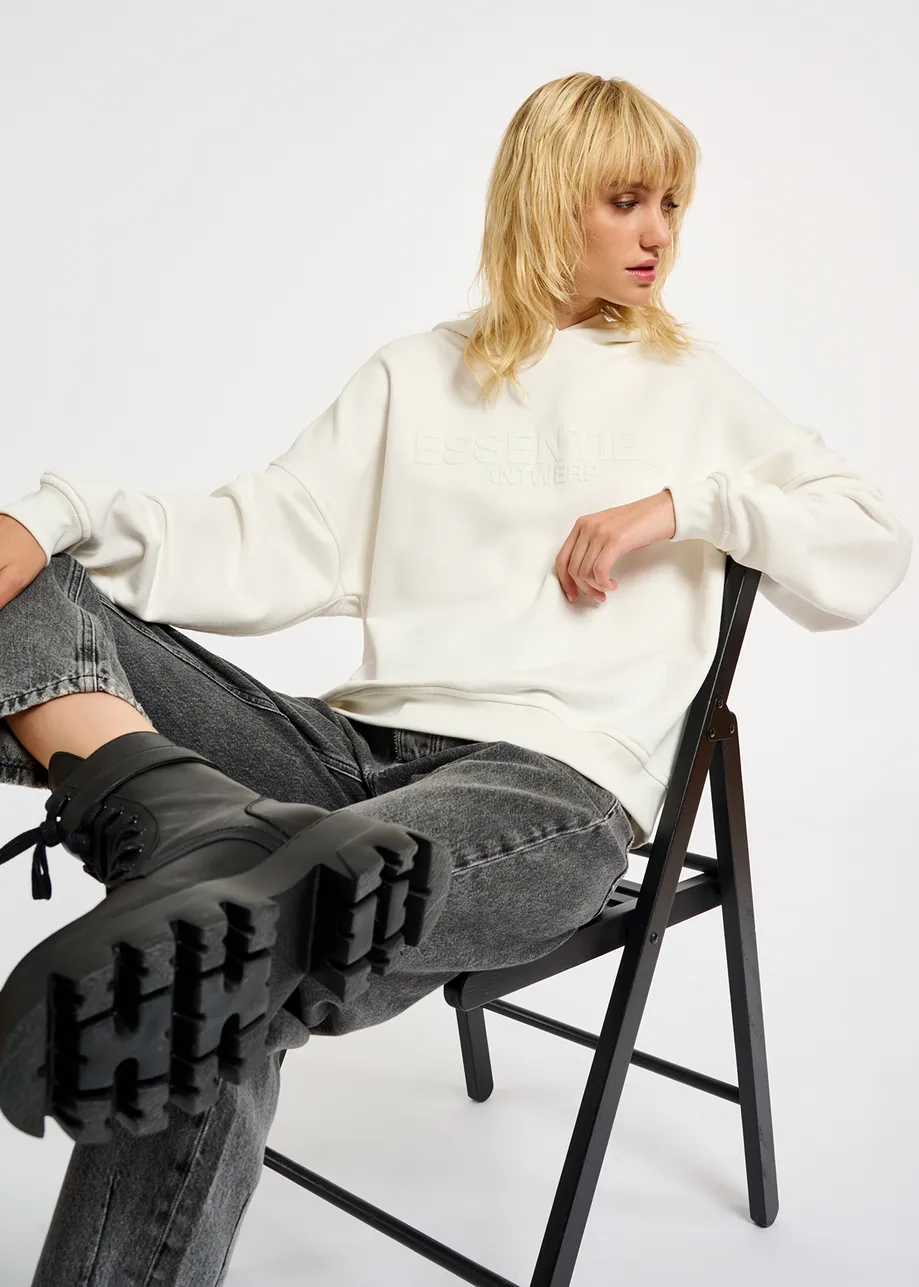 Off-white cotton-jersey hoodie with logo print