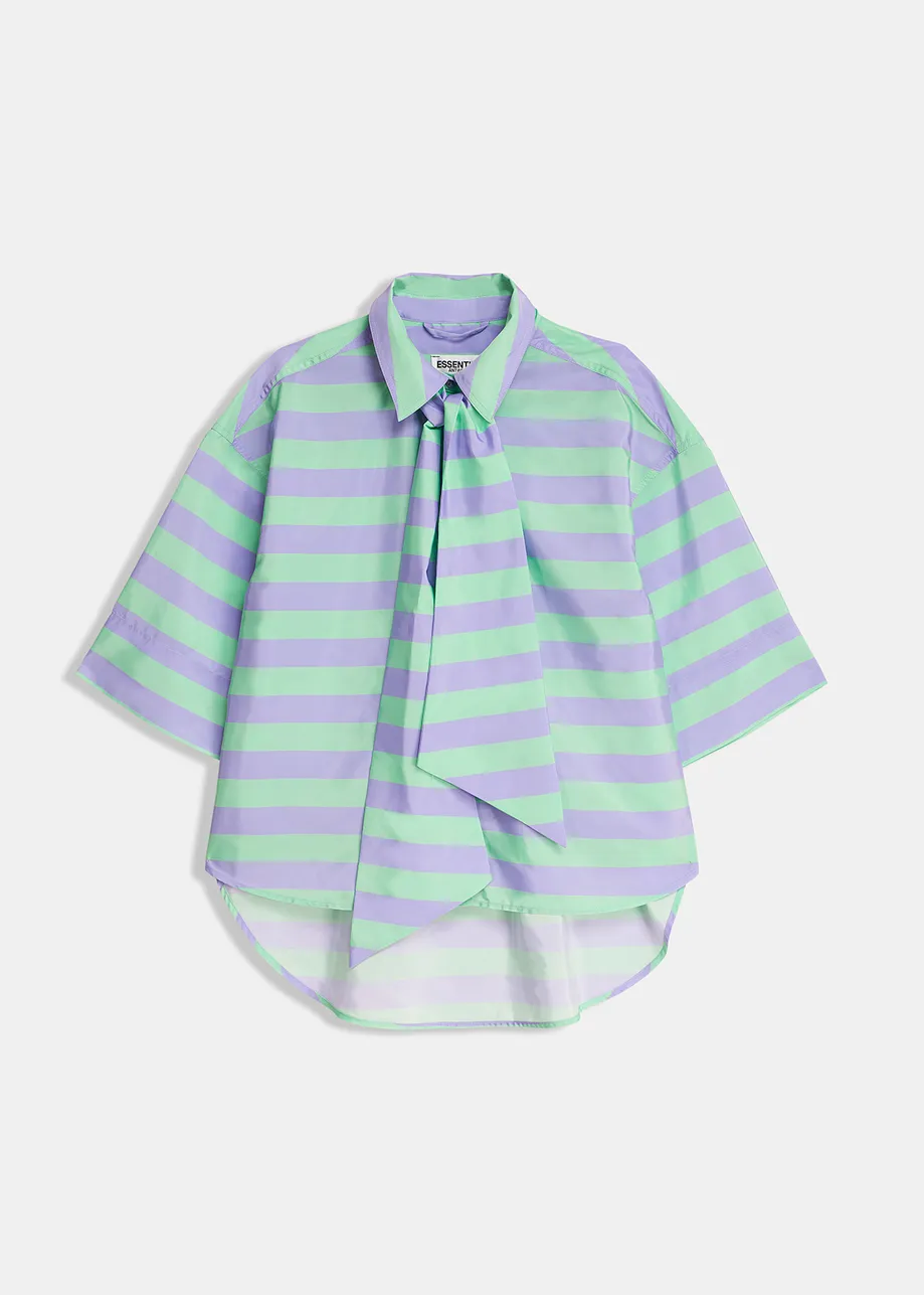 Lilac and mint green striped shirt with pussy bow