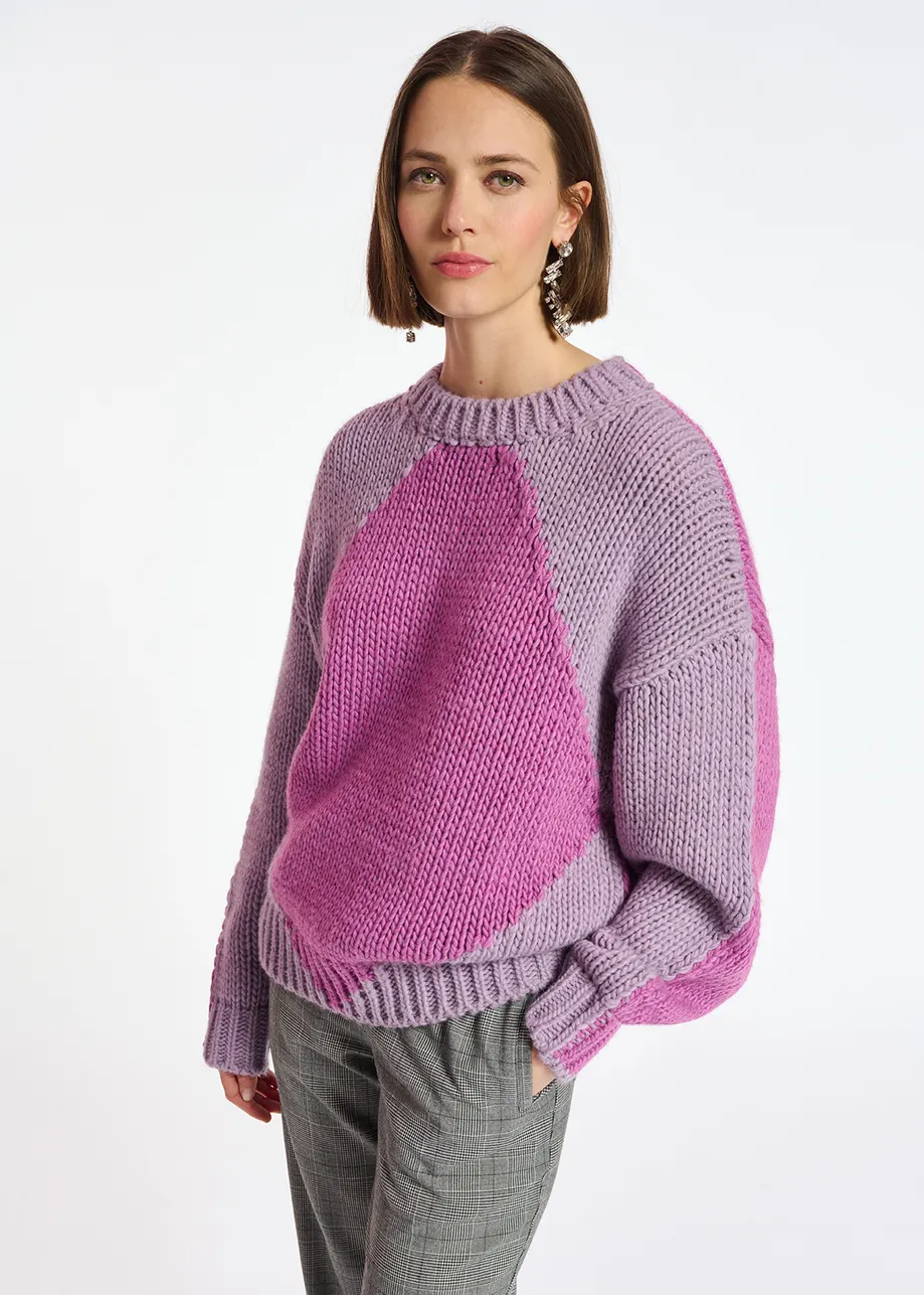 Lilac and pink chunky knit sweater