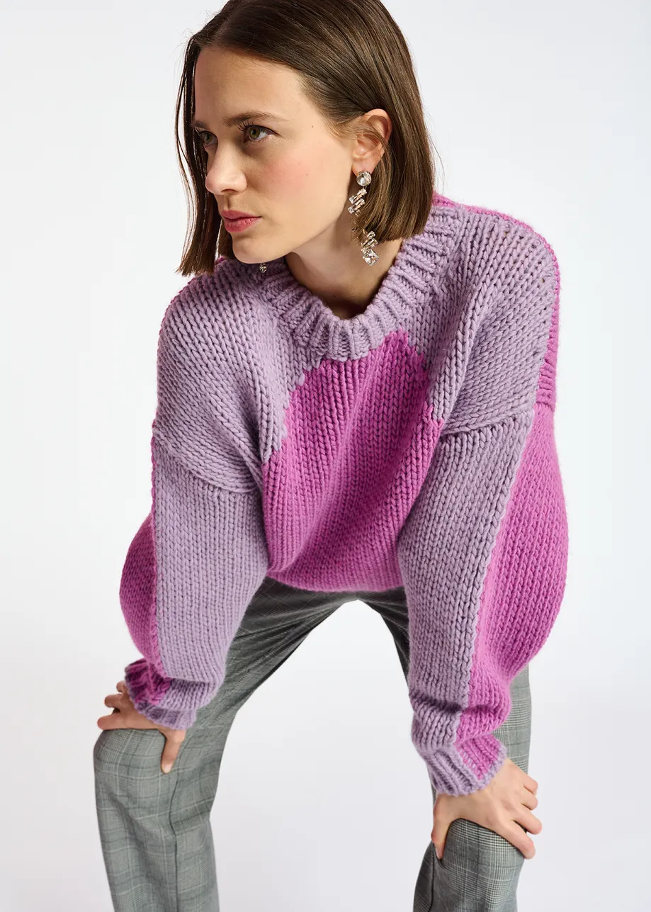 Lilac and pink chunky knit sweater