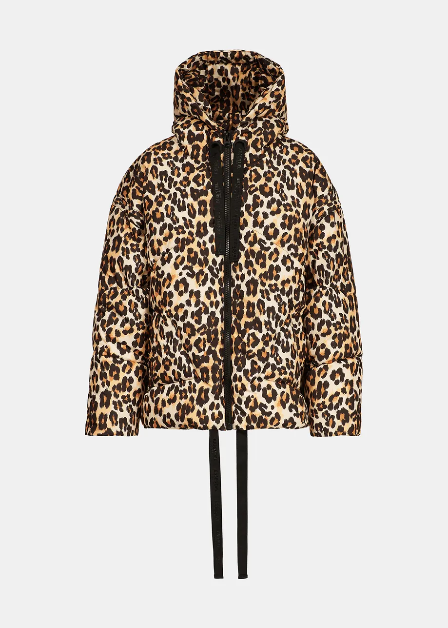 Leopard-print hooded puffer jacket