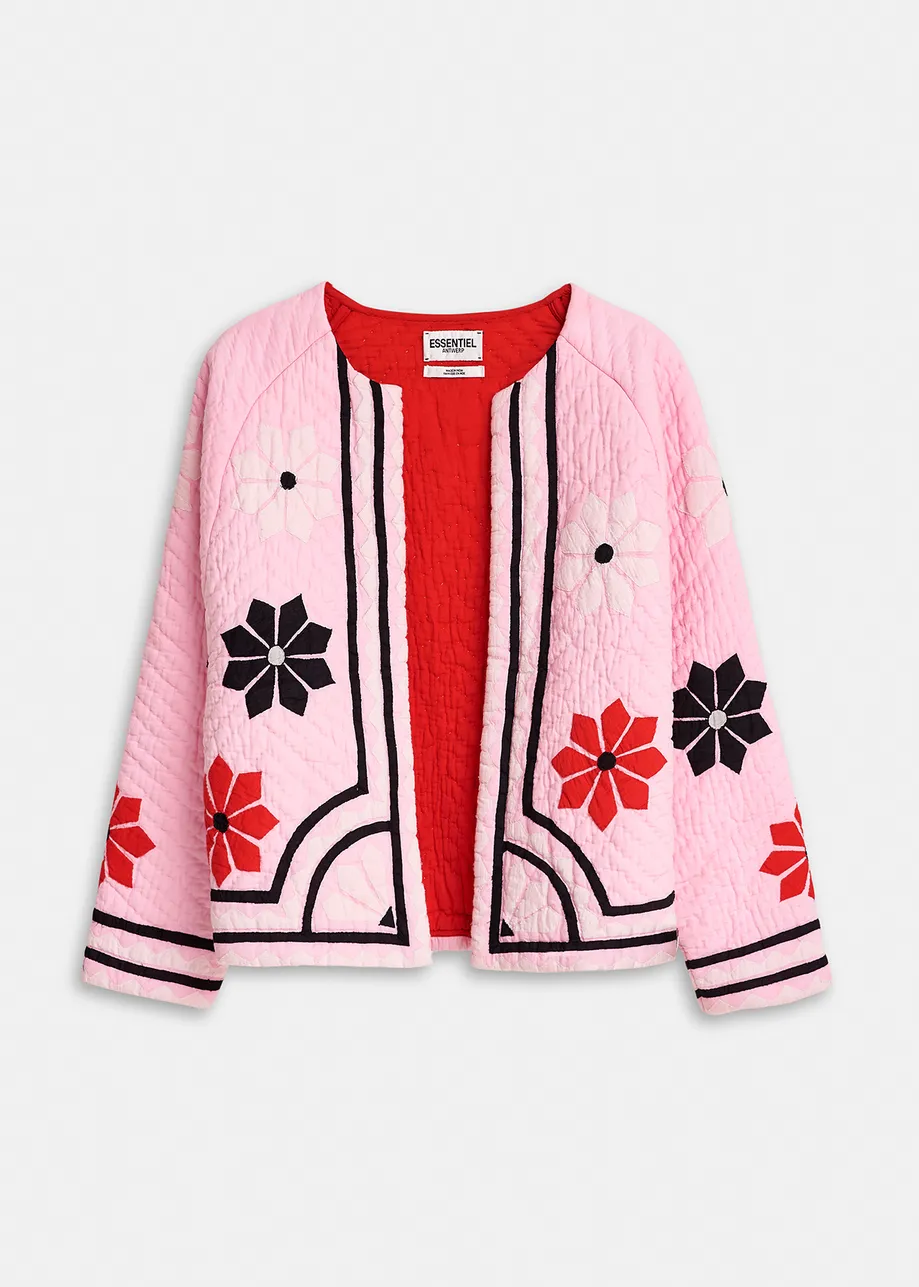 Light pink quilted jacket with flower patches