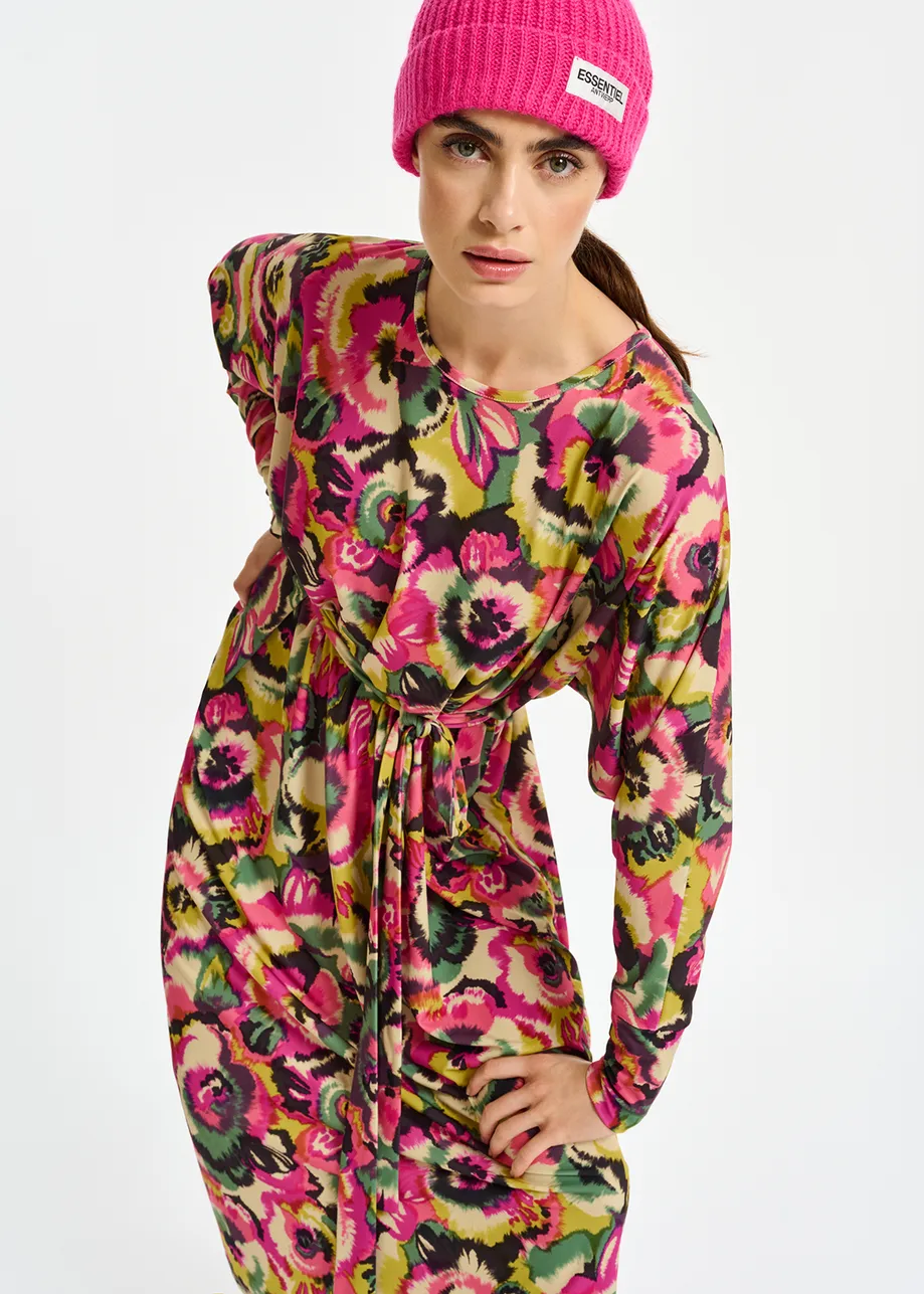 Multicolor midi-length dress with floral print