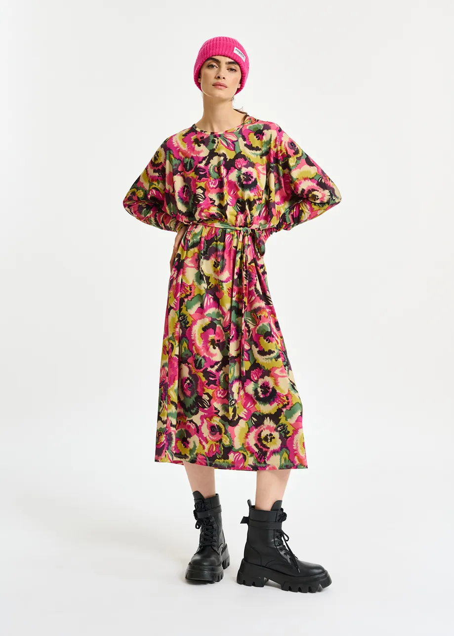 Multicolor midi-length dress with floral print