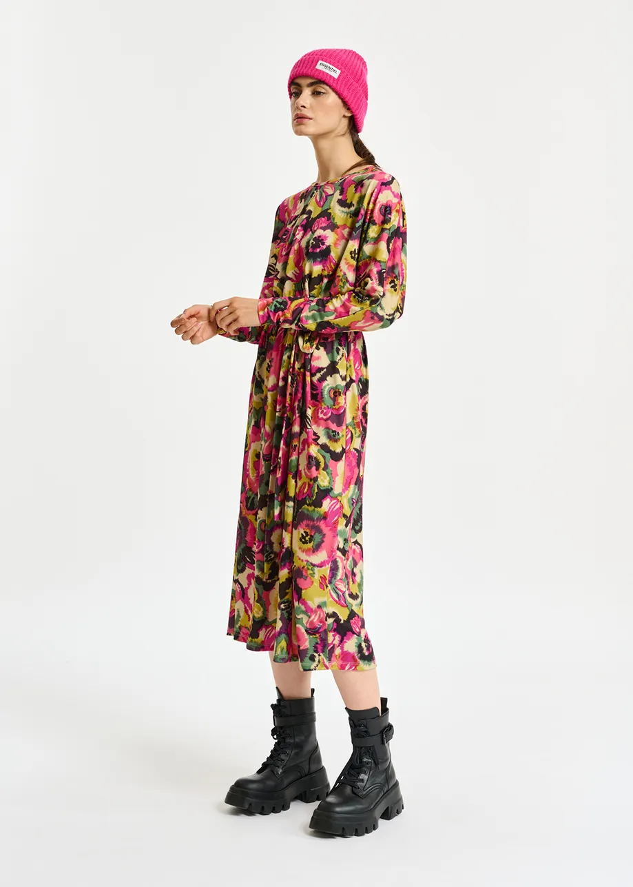 Multicolor midi-length dress with floral print