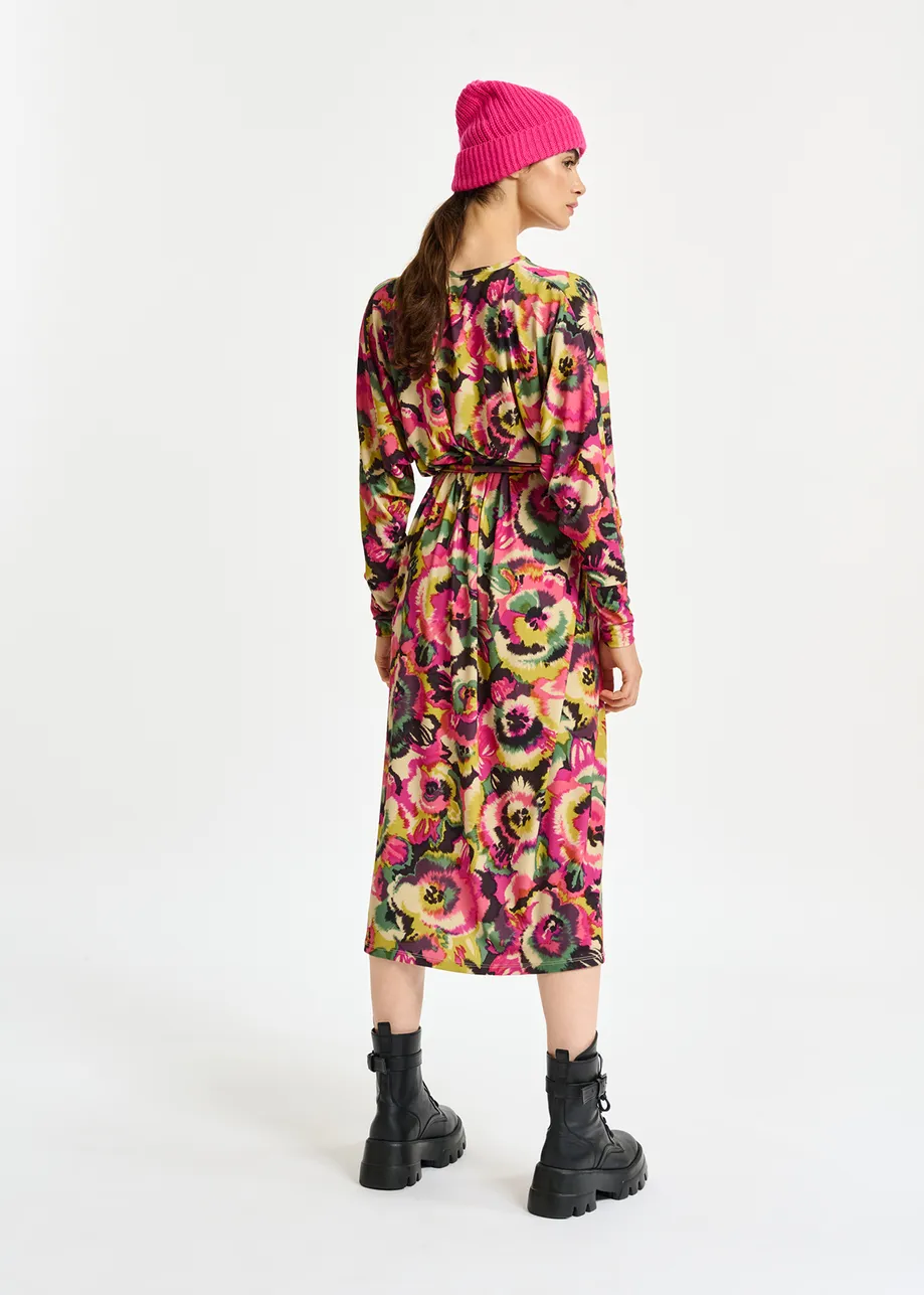 Multicolor midi-length dress with floral print