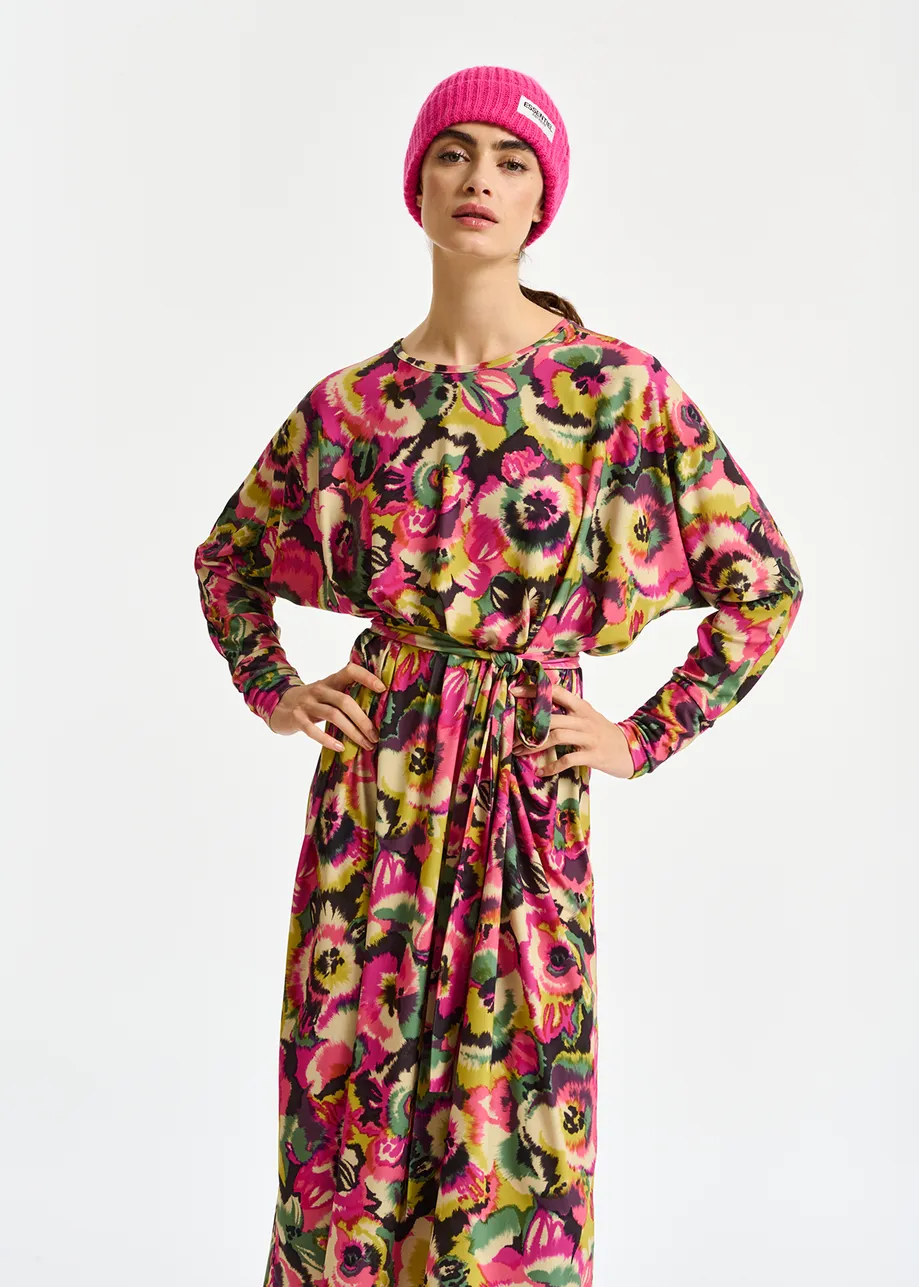 Multicolor midi-length dress with floral print