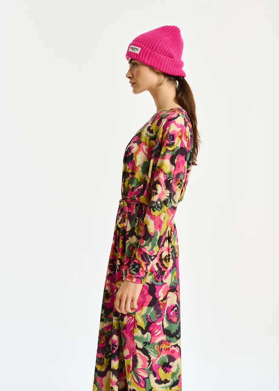 Multicolor midi-length dress with floral print