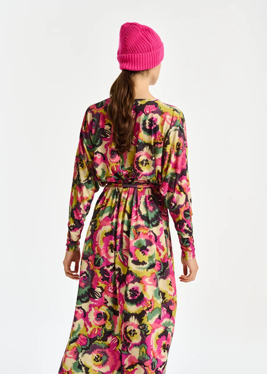 Multicolor midi-length dress with floral print