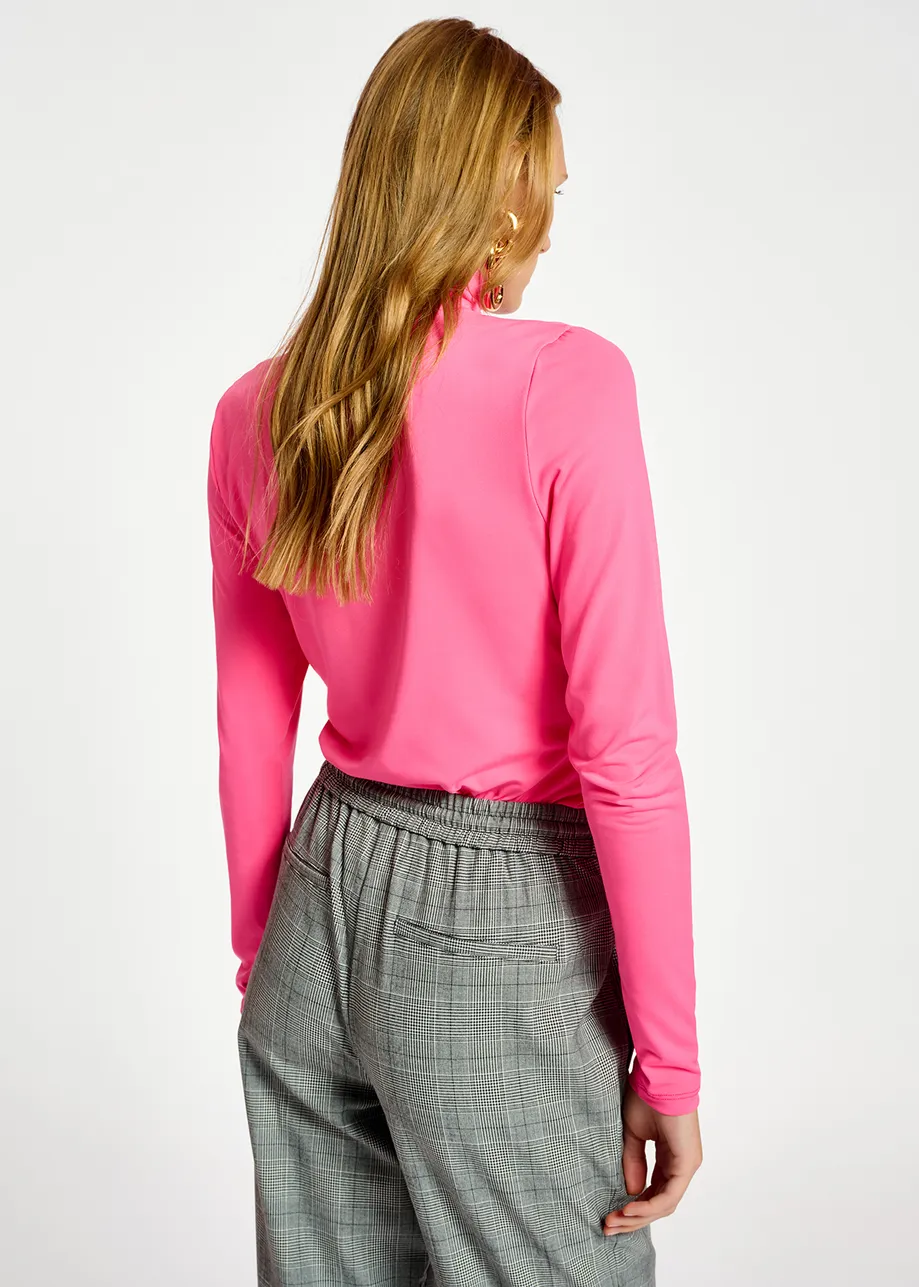 Neon pink slim-fit turtleneck top