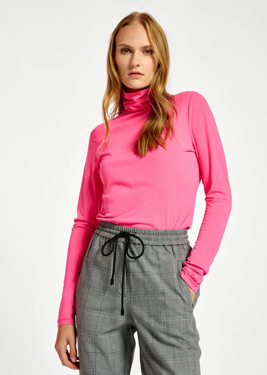 Neon pink slim-fit turtleneck top