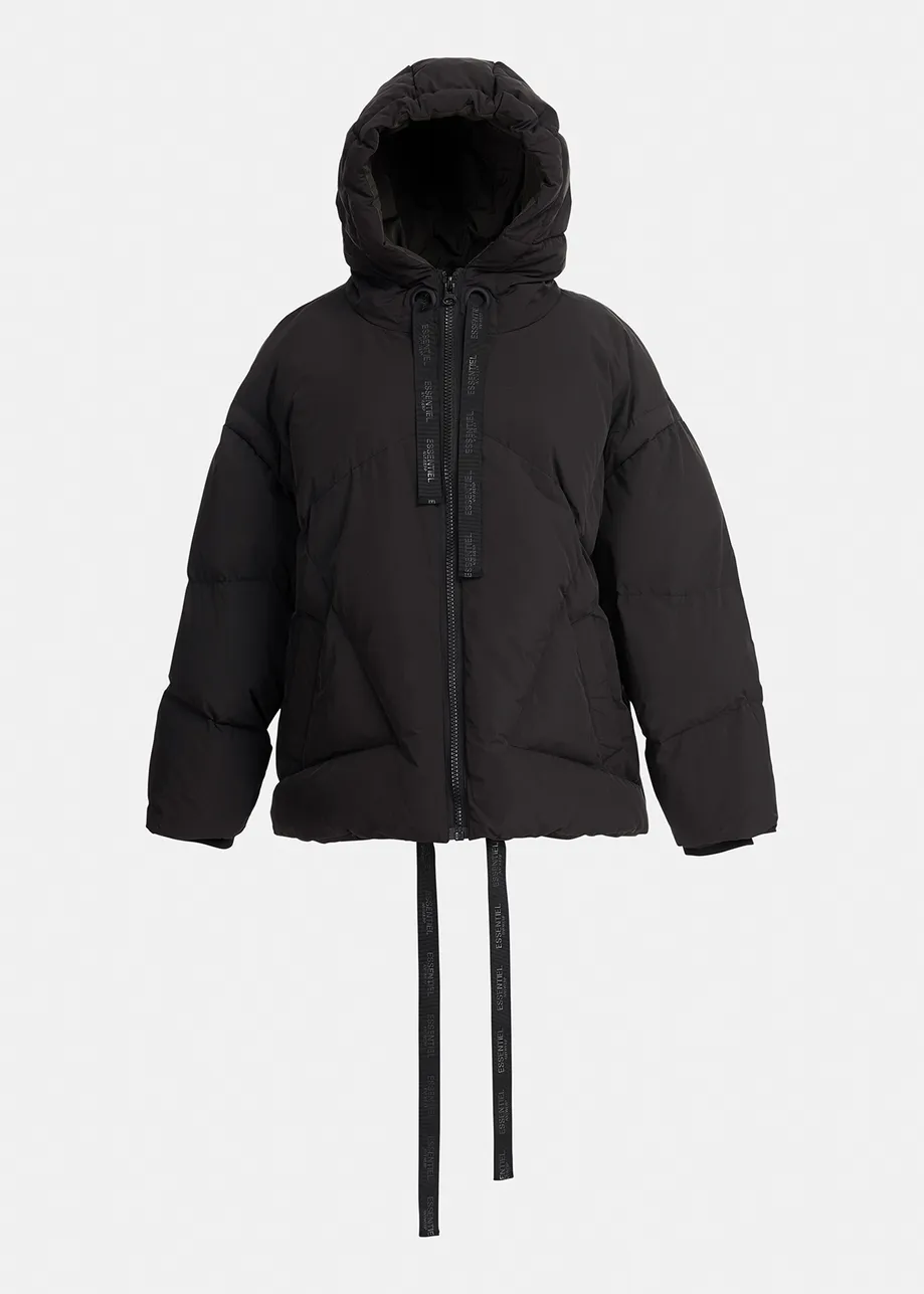 Black hooded puffer jacket