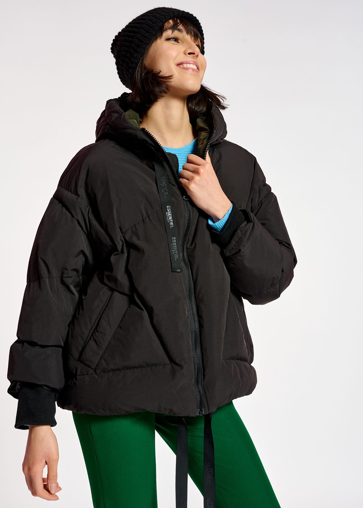 Black hooded puffer jacket