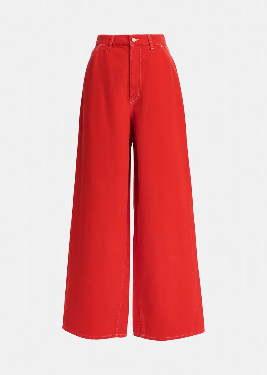 Red denim wide-leg jeans