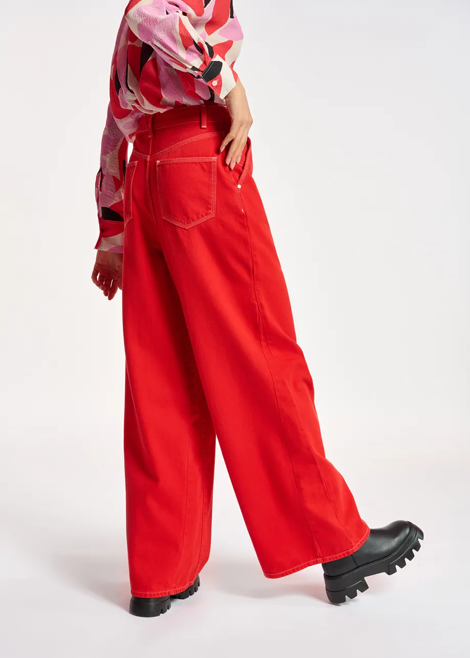 Red denim wide-leg jeans