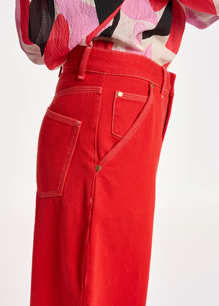 Red denim wide-leg jeans