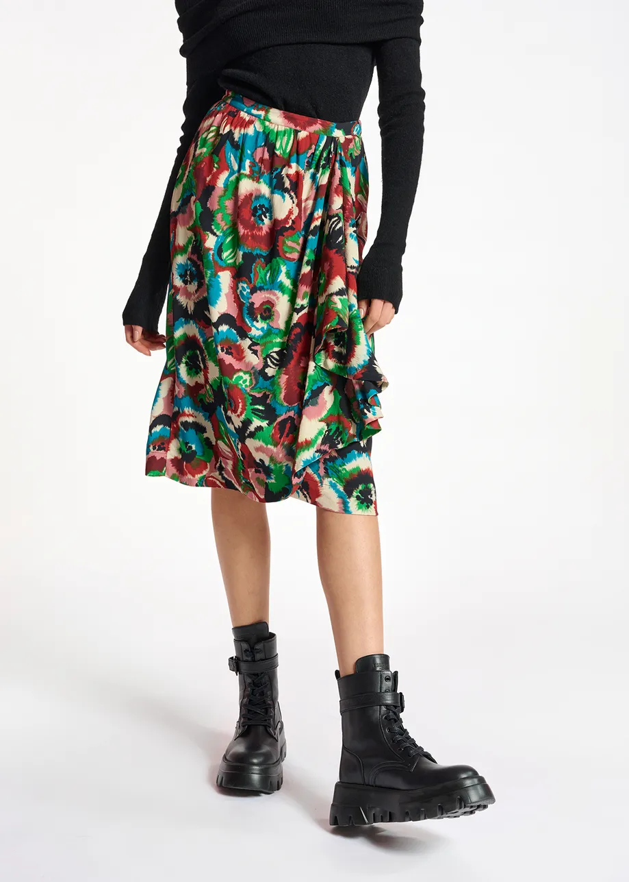 Multicolor floral printed midi skirt